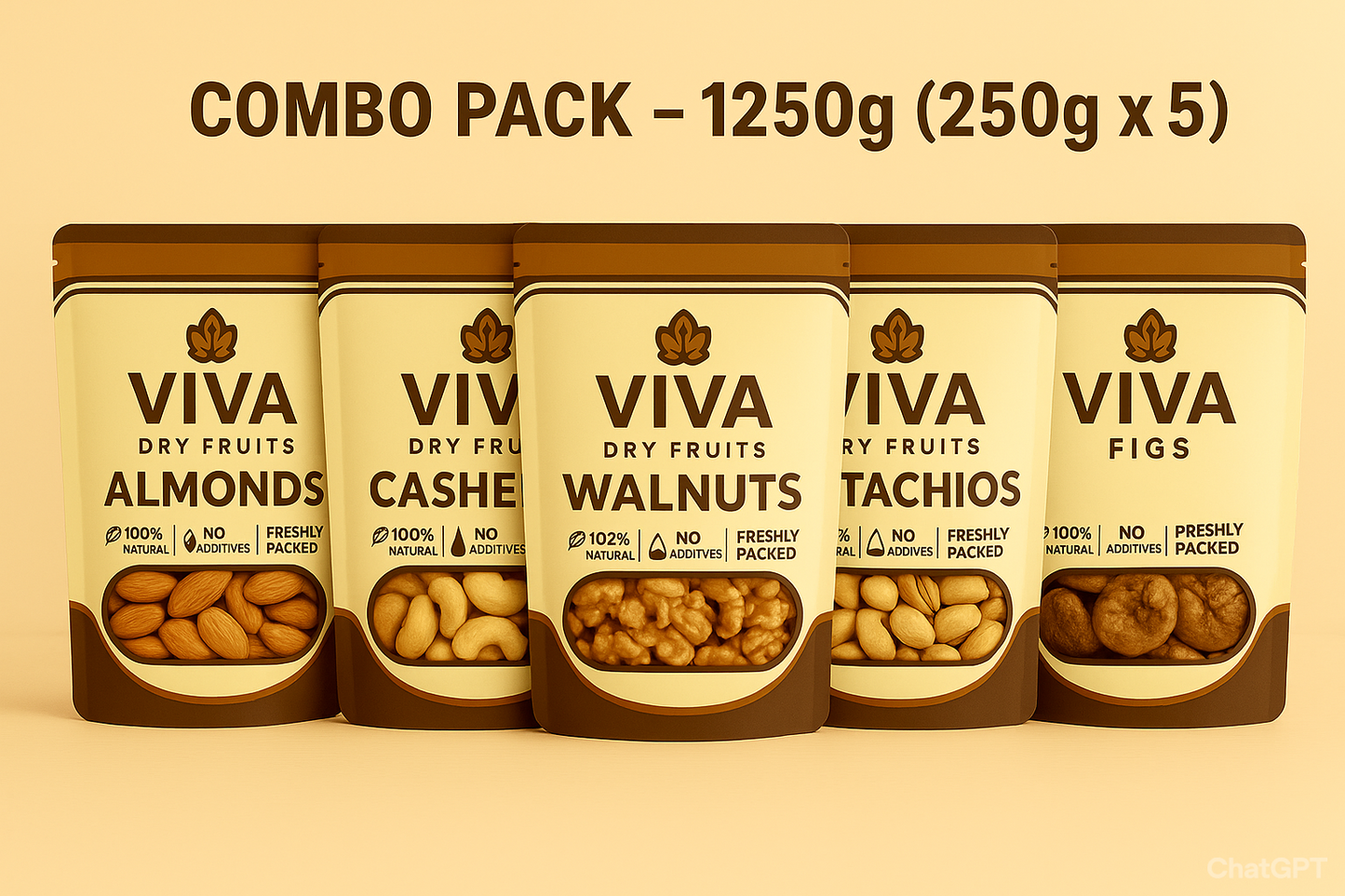 VIVA Premium Dry Fruits Combo Pack β 1.25 KG (250g x 5) | Almonds, Cashews, Walnuts, Pistachios & Figs | Wholesale Pack
