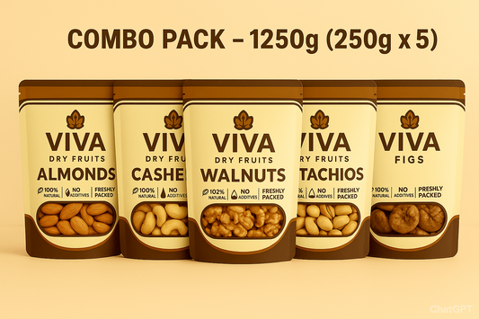 VIVA Premium Dry Fruits Combo Pack – 1.25 KG (250g x 5) | Almonds, Cashews, Walnuts, Pistachios & Figs | Wholesale Pack
